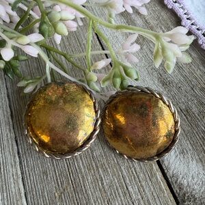 Brass and Silver tone Decorative clip on earrings
